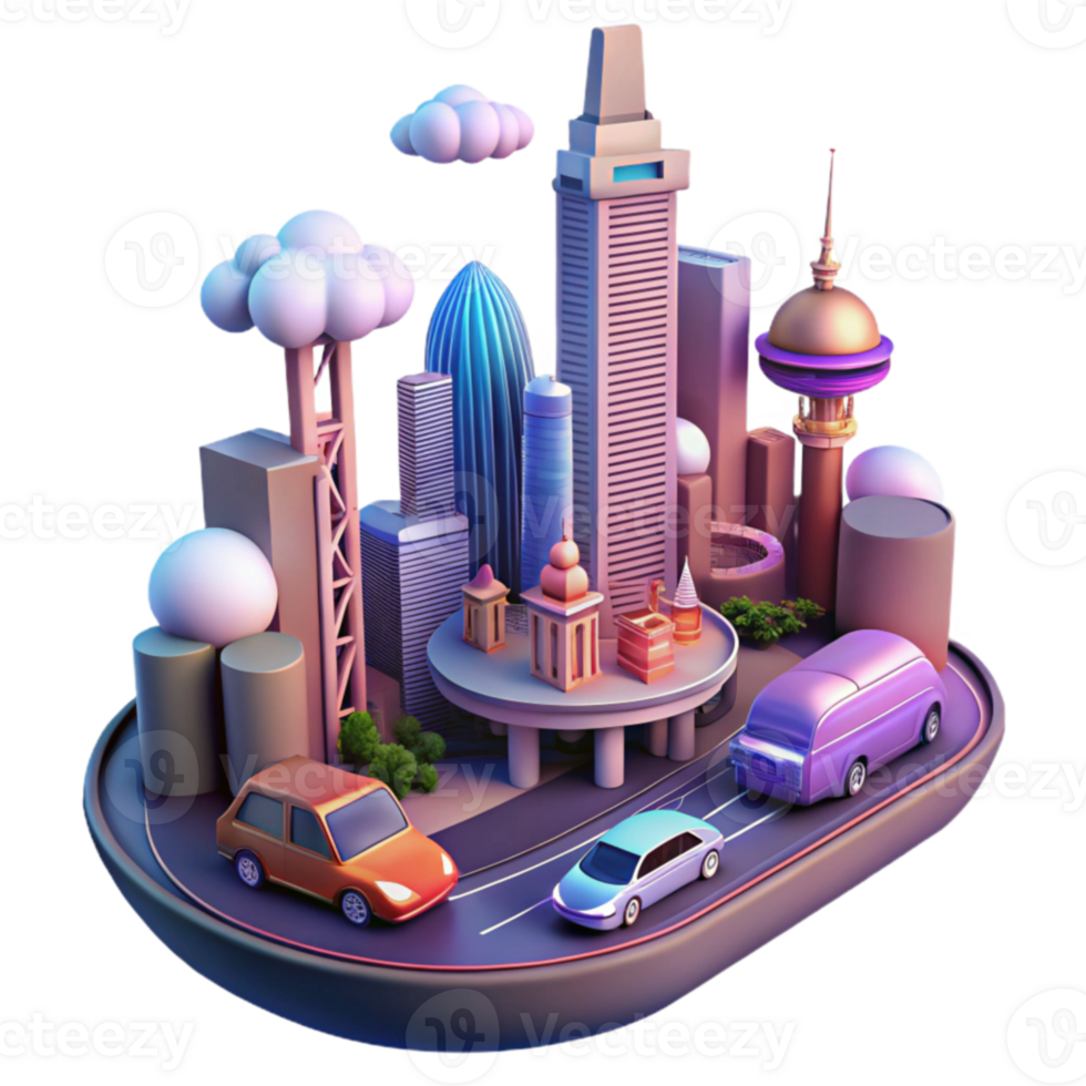Urban Cityscape Cars, Skyscrapers, and Modern Architecture png