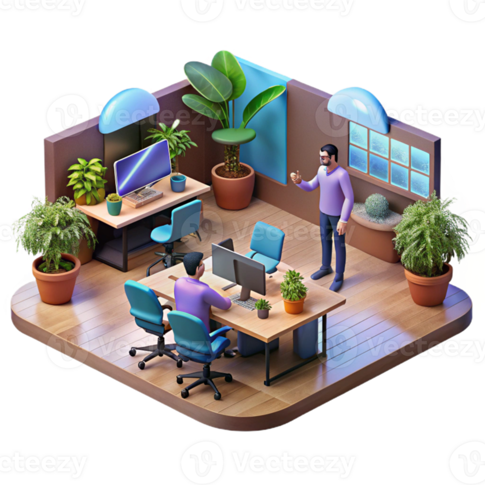 Modern Office Workspace Collaboration, Productivity, and Plants png