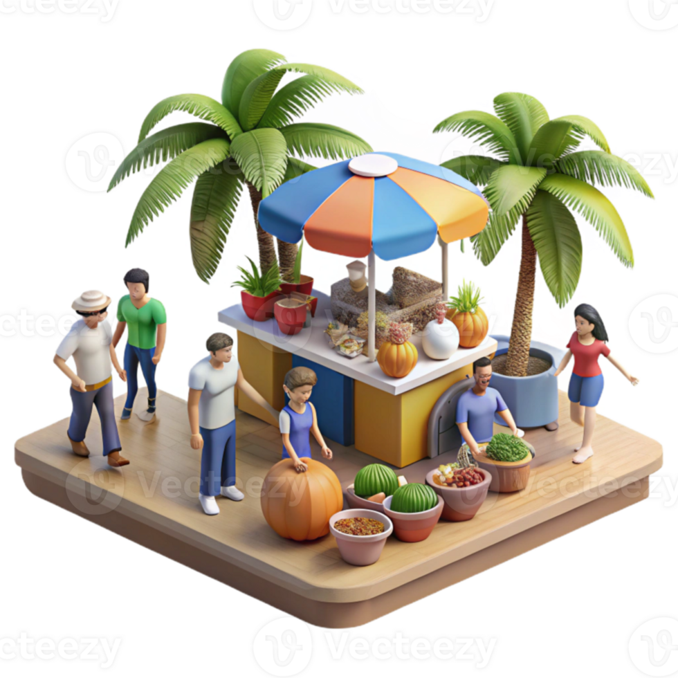 Tropical Market 3D Render of Produce Stand png