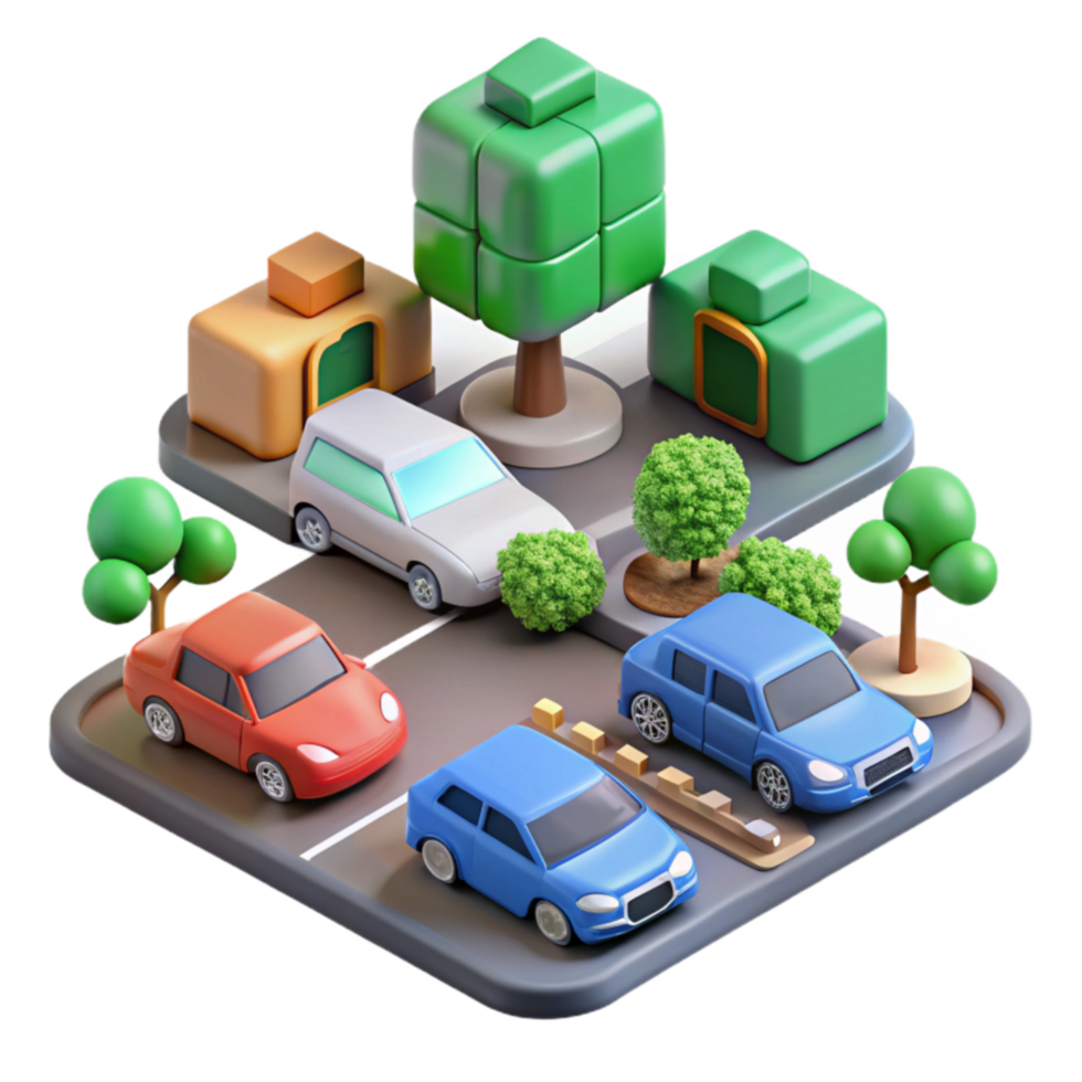 Isometric Cityscape with Cars and Buildings png