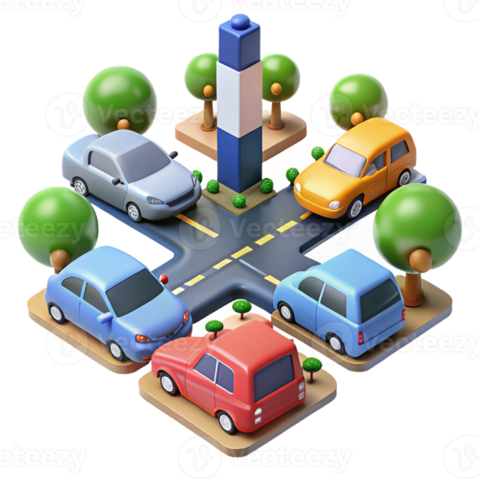 Isometric City Intersection Cars, Roads, and Urban Design png