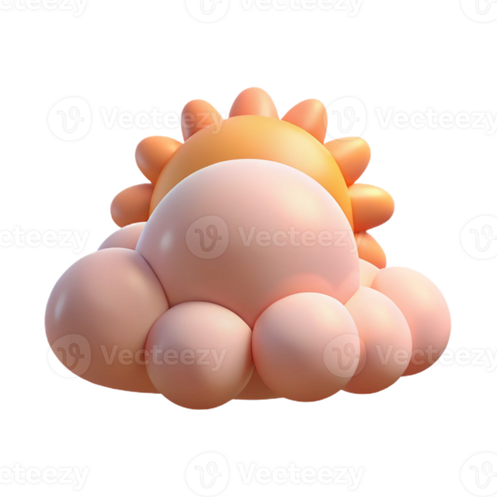 Sunny Day Cloud 3D Render of Cute Cartoon Weather Icon png