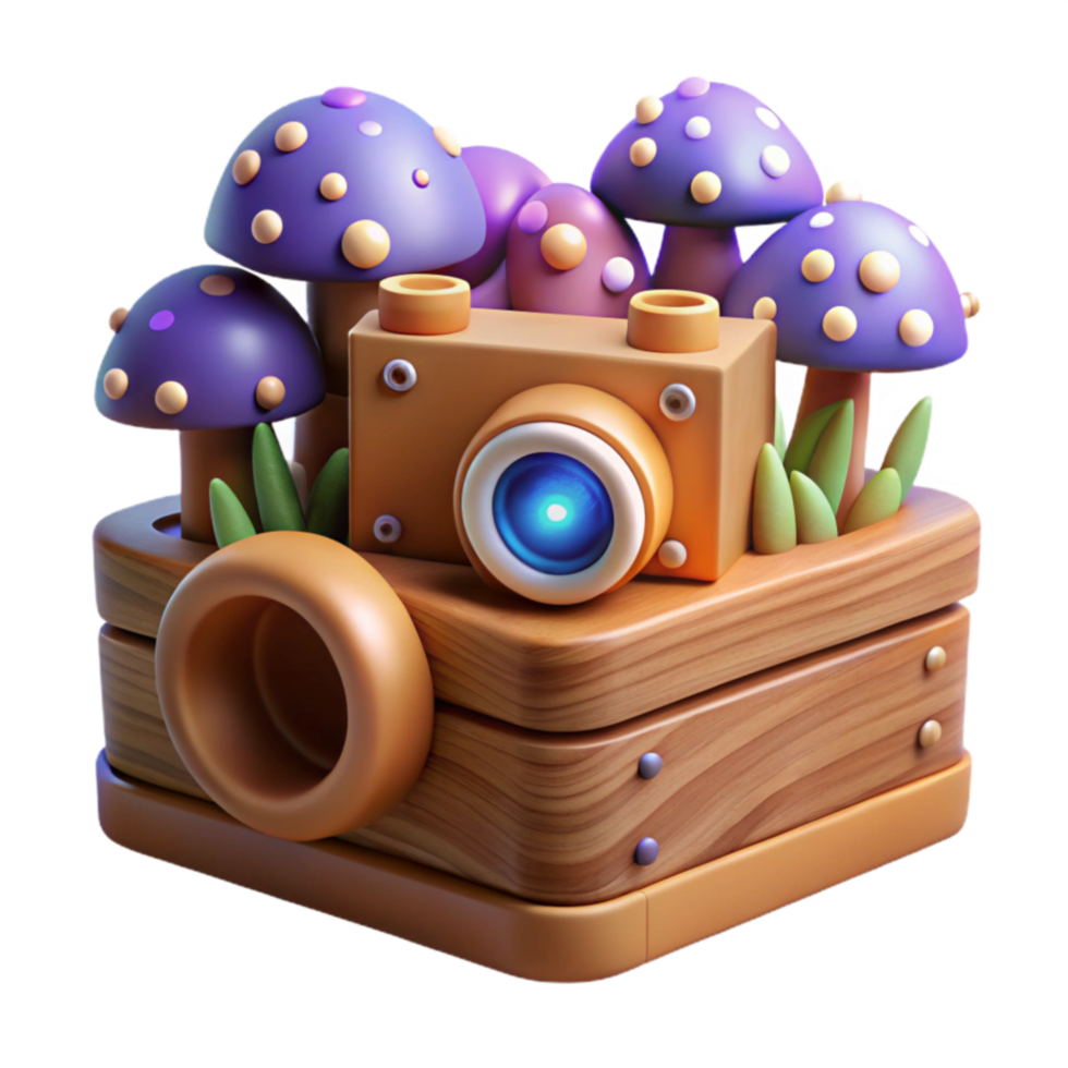 Whimsical Camera in Mushroom Garden png