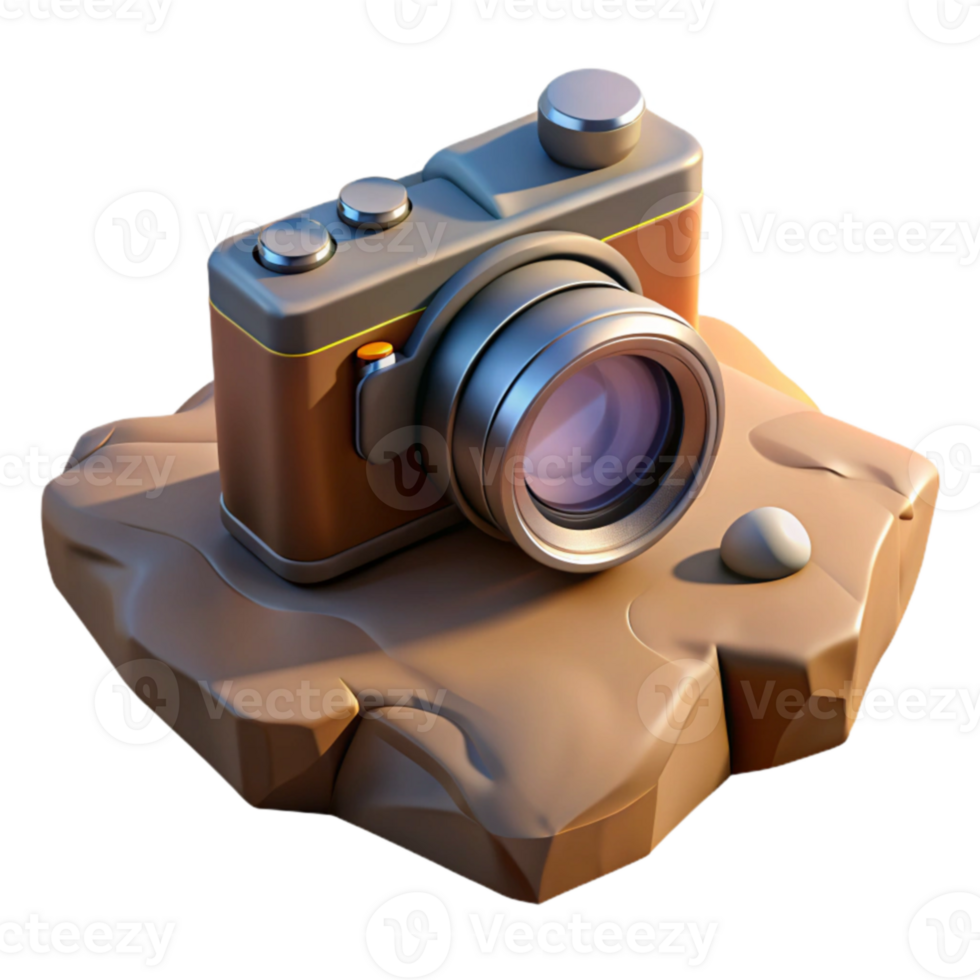 Vintage Camera on Rock 3D Render png