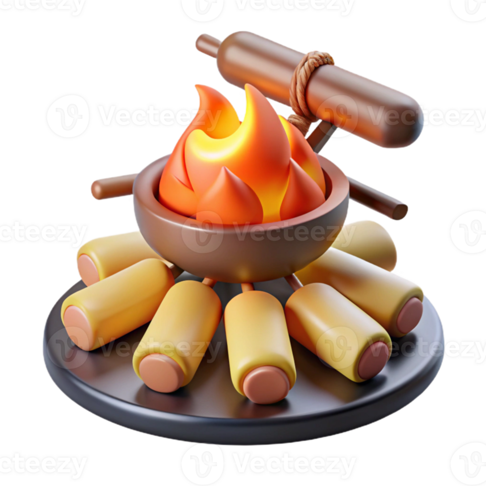 Campfire Cooking Roasted Sausage on a Stick png