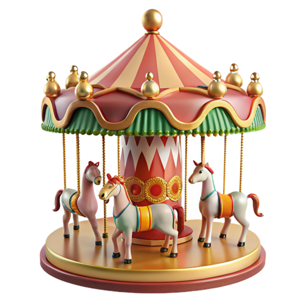 Whimsical Carousel A 3D Render of a Classic Fairground Ride png