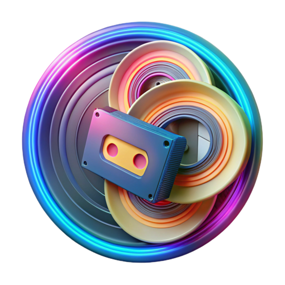 Retro Cassette Tape with Abstract Circular Design png