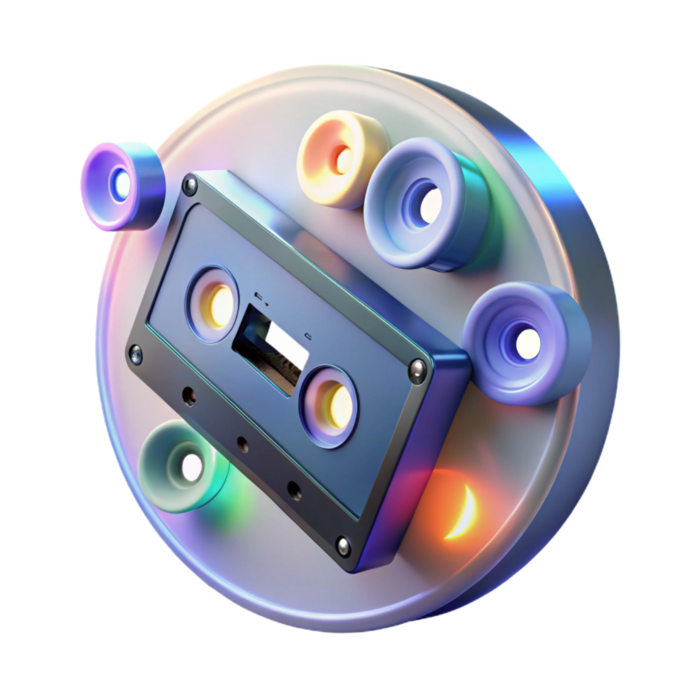 Retro Cassette Tape Colorful Wheels 80s Nostalgia png