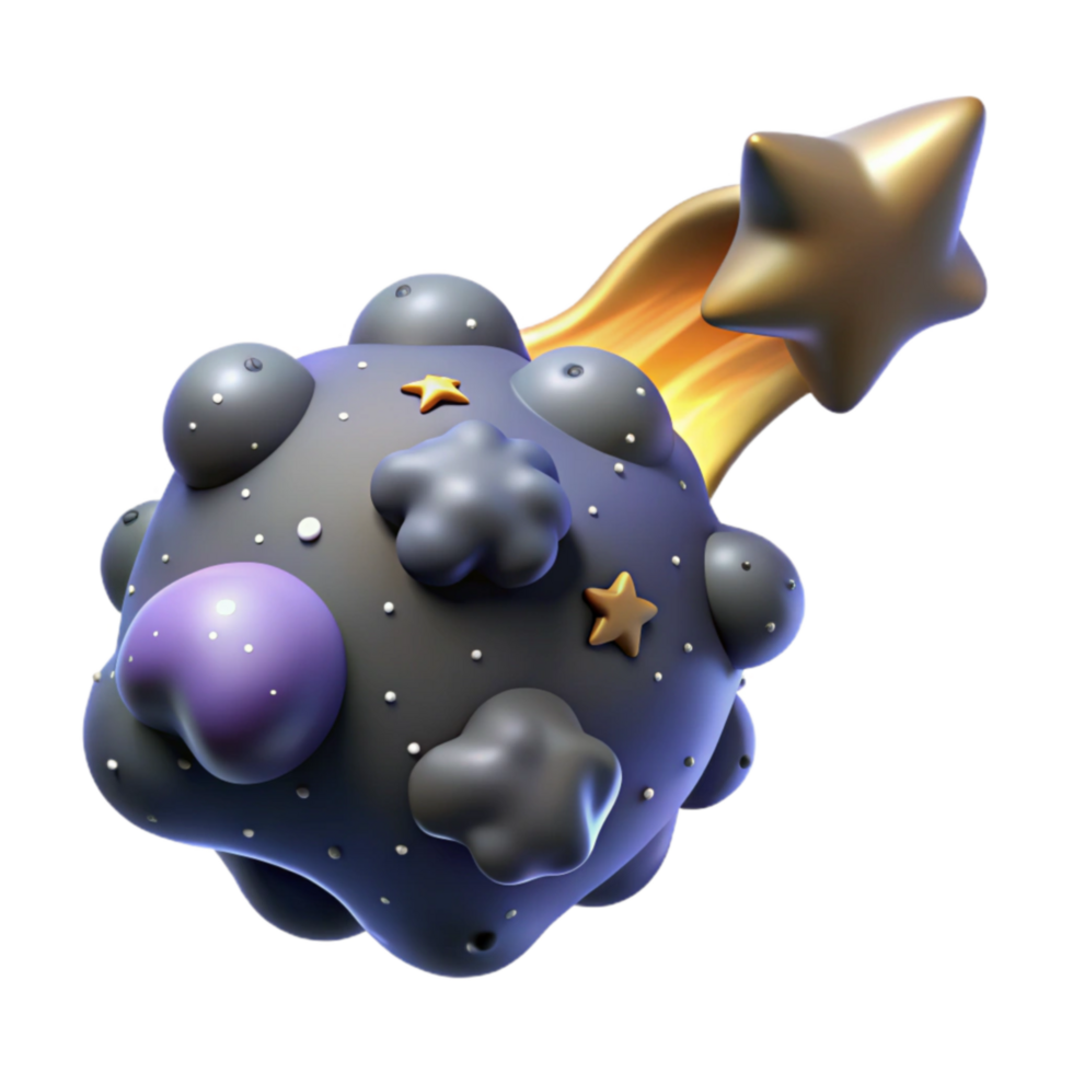 Cosmic Comet 3D Render of Asteroid with Stars png