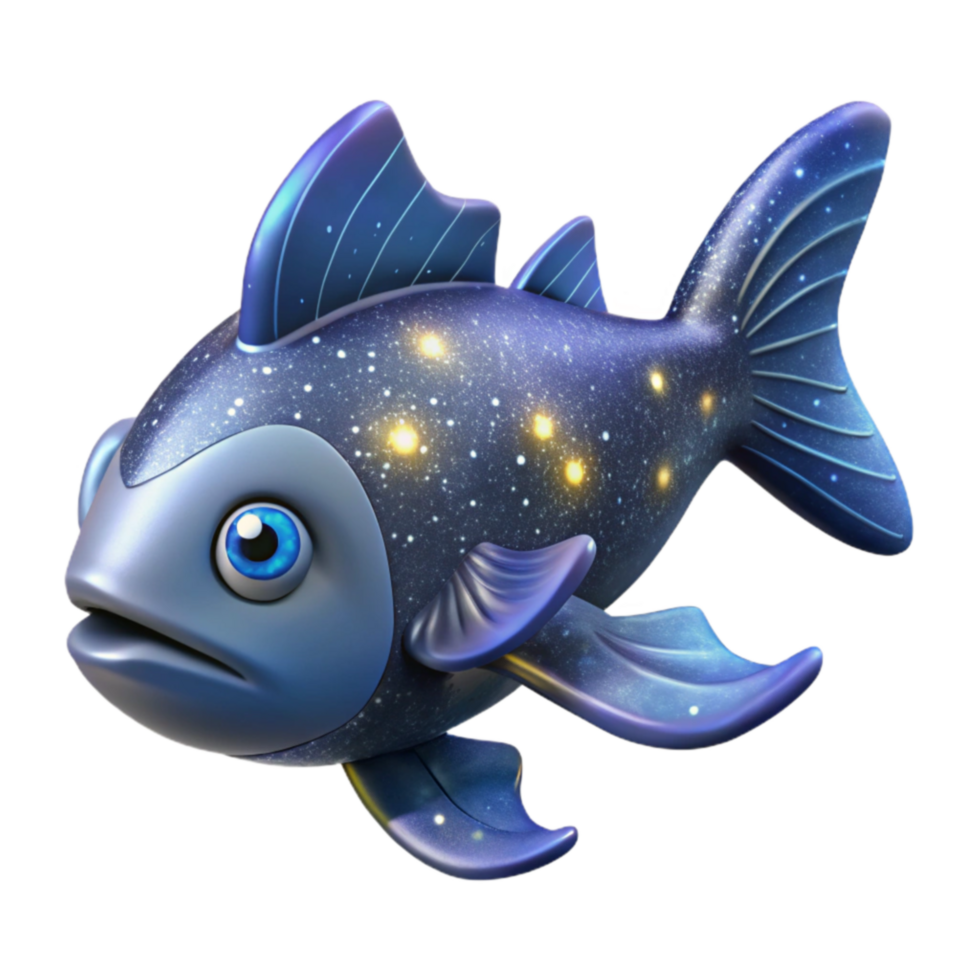 Cosmic Fish 3D Render of a Starry Aquatic Creature png