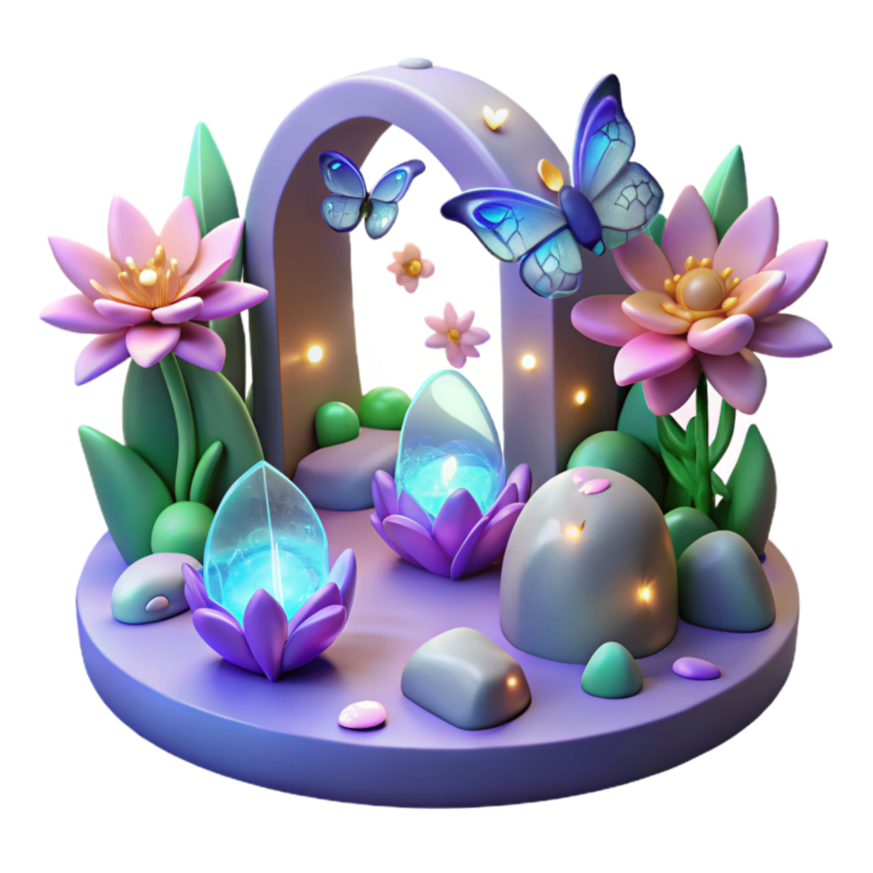 Enchanted Garden 3D Render of Magical Scene png