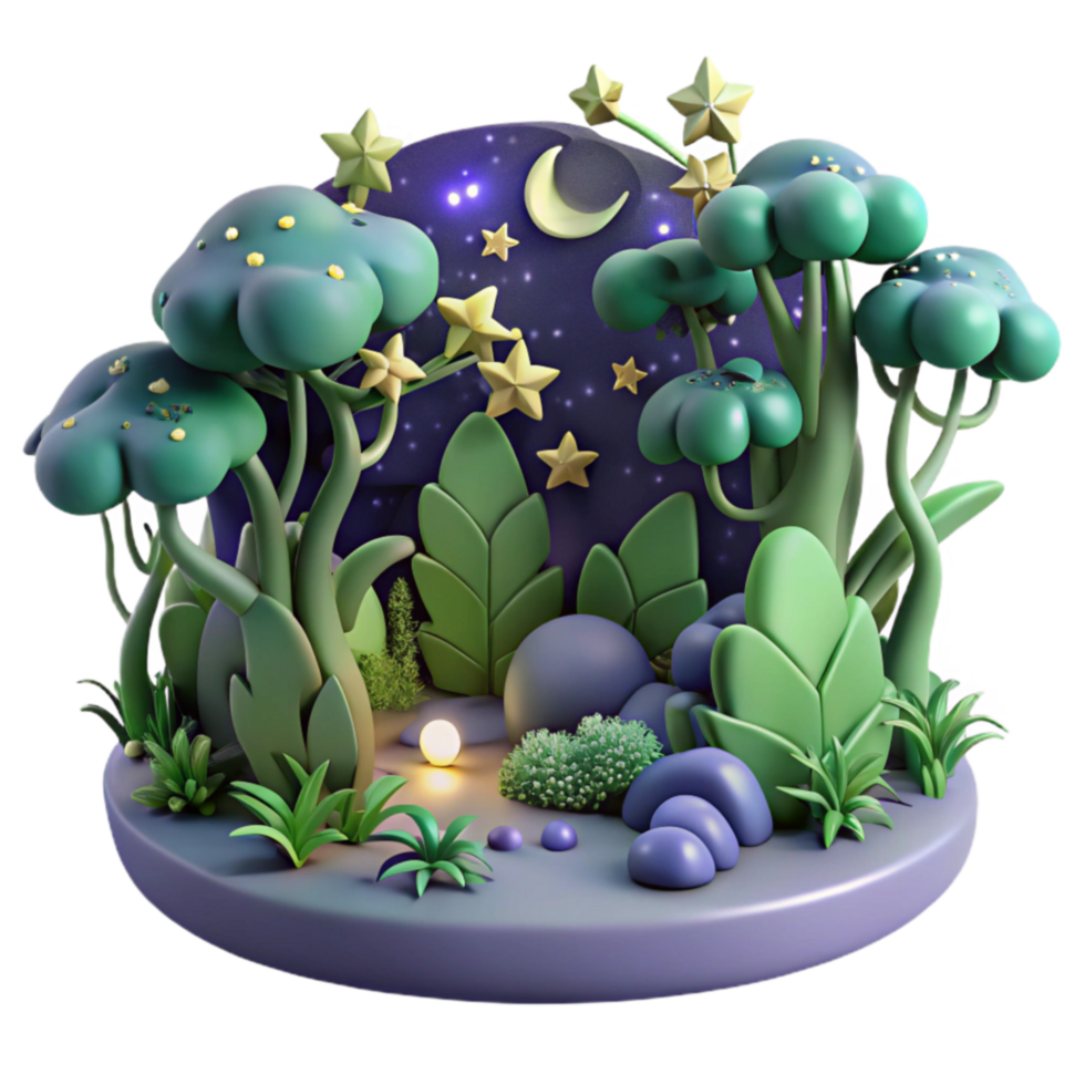 Enchanted Night Forest 3D Render of Magical Scene png
