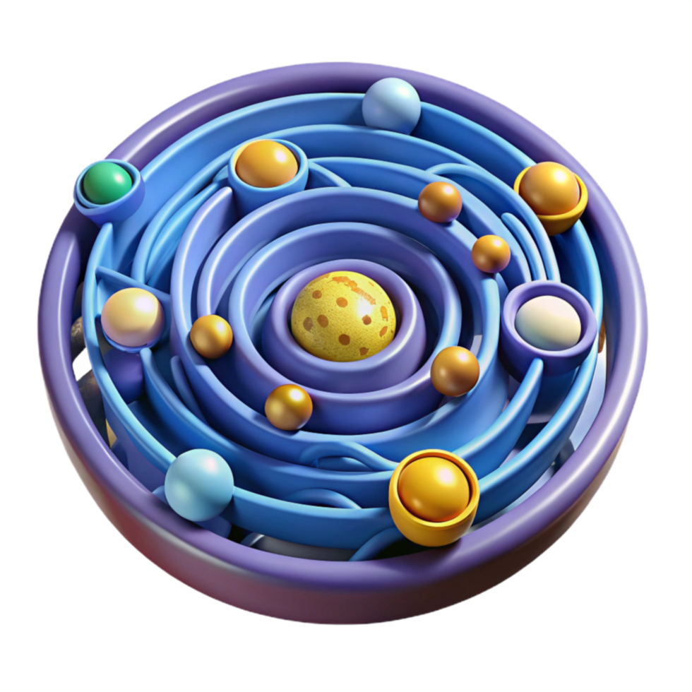 Abstract 3D Circular Maze with Colorful Spheres png