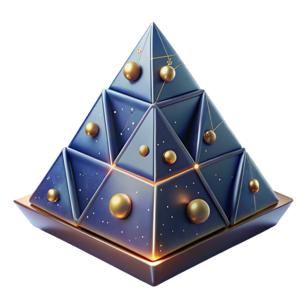 Abstract Geometric Pyramid with Golden Spheres png