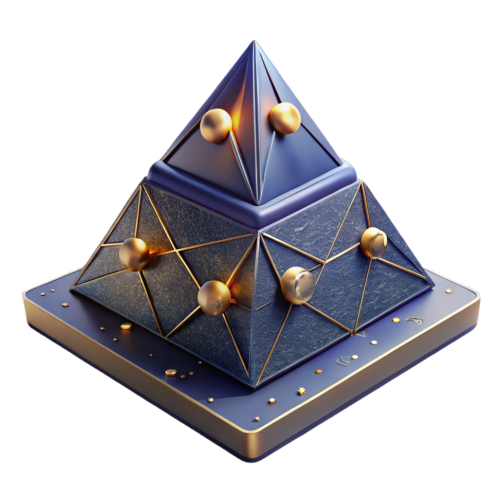 Abstract Pyramid Geometric 3D Model with Golden Accents png