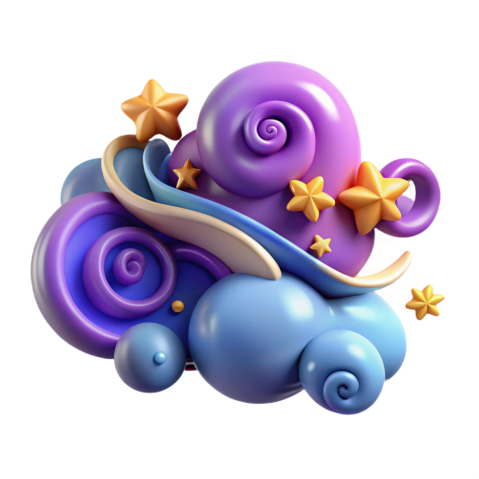 Whimsical 3D Cloud with Stars png