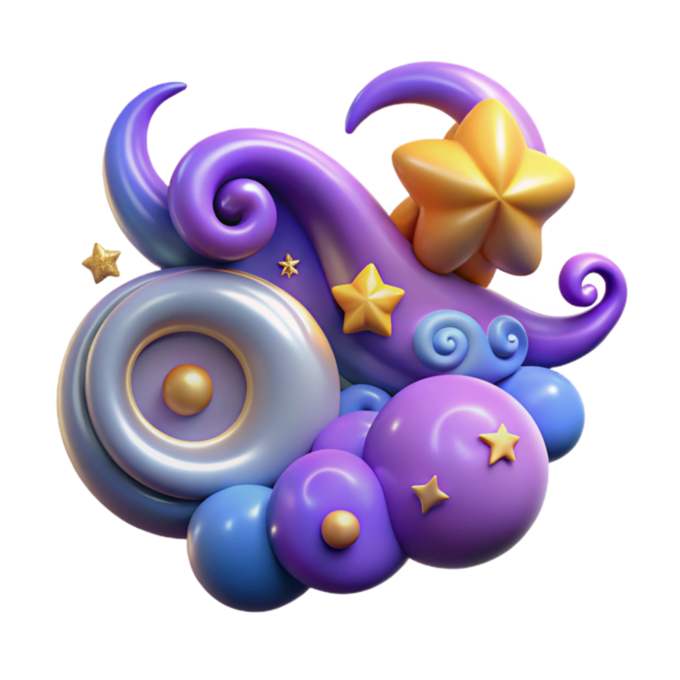 Whimsical 3D Night Sky with Stars and Moons png