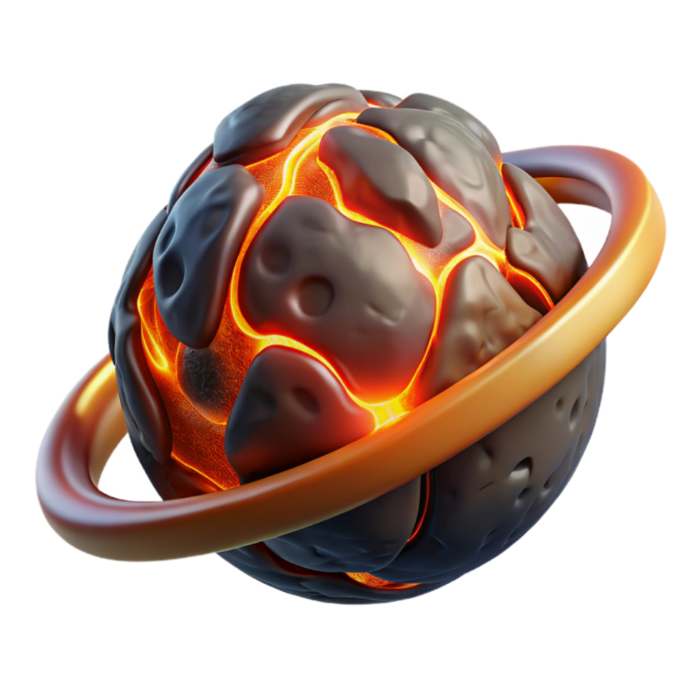 Glowing Lava Planet with Ring png
