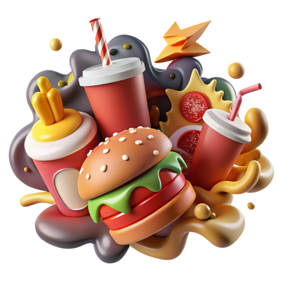 Fast Food Feast Burger, Fries, Soda Pizza png
