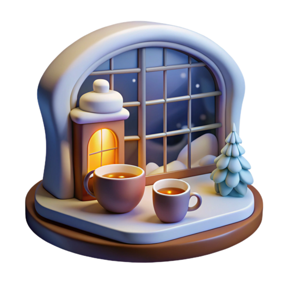 Cozy Winter Night Two Cups of Tea by the Window png