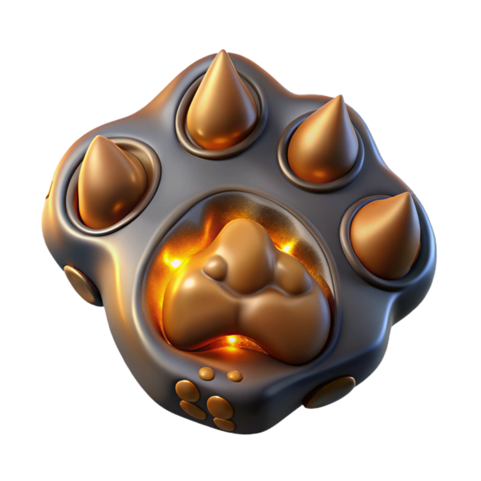 Glowing Golden Paw Print 3D Render png