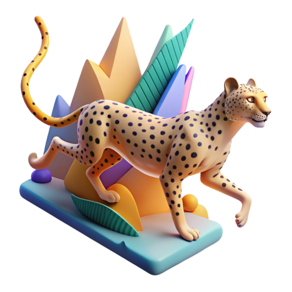 Cheetah in Abstract Landscape 3D Render png
