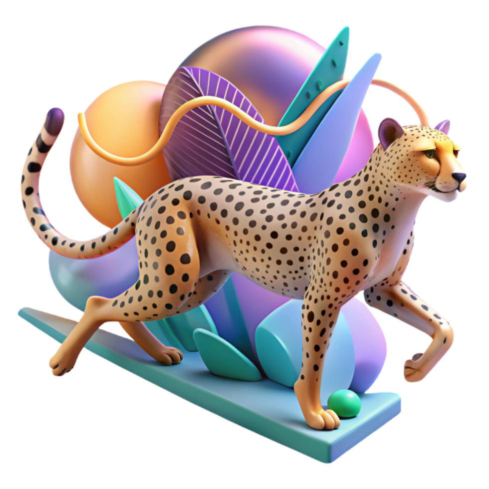 Cheetah in Abstract, Colorful 3D Render png