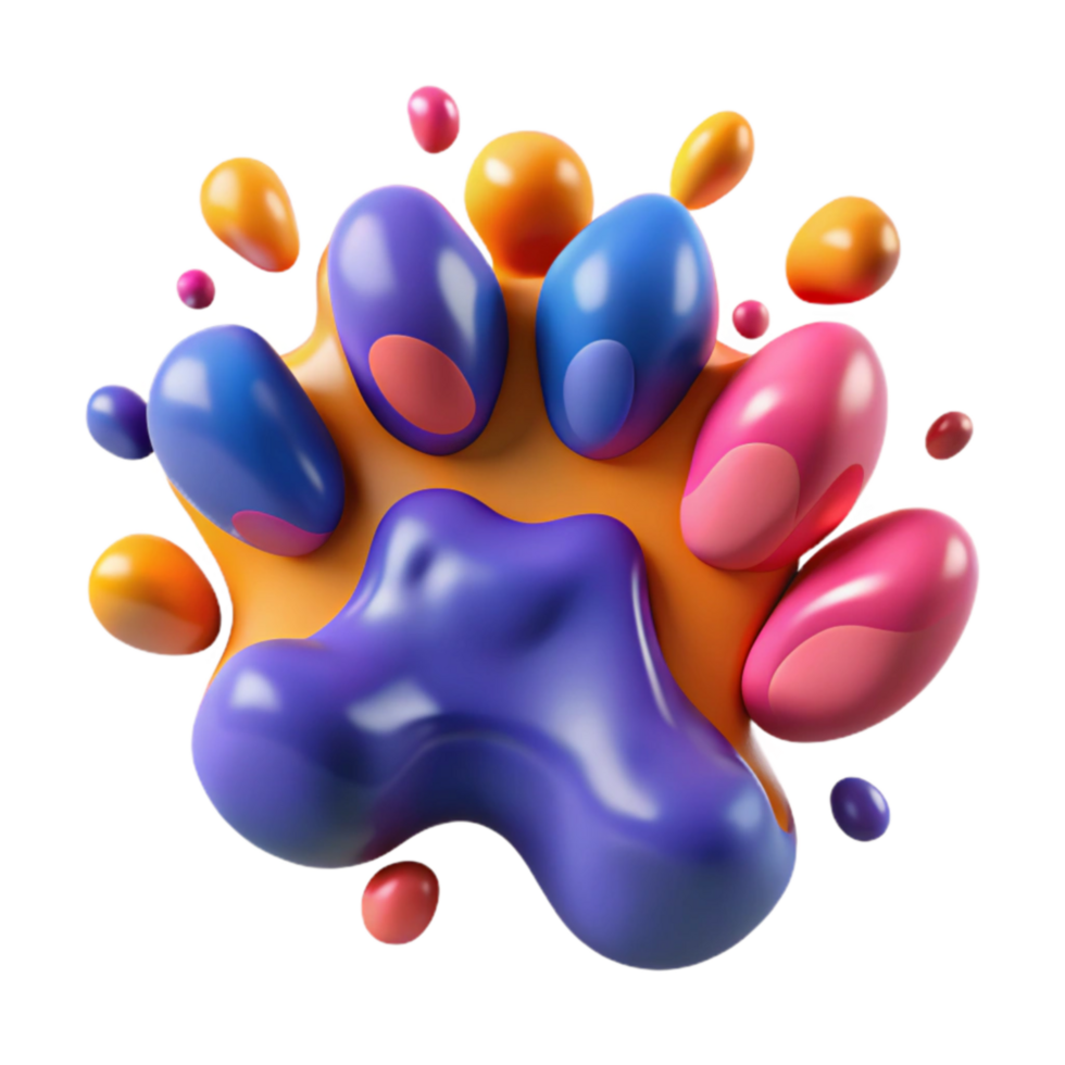 Abstract Colorful Paw Print 3D Render of Fluid Shapes png