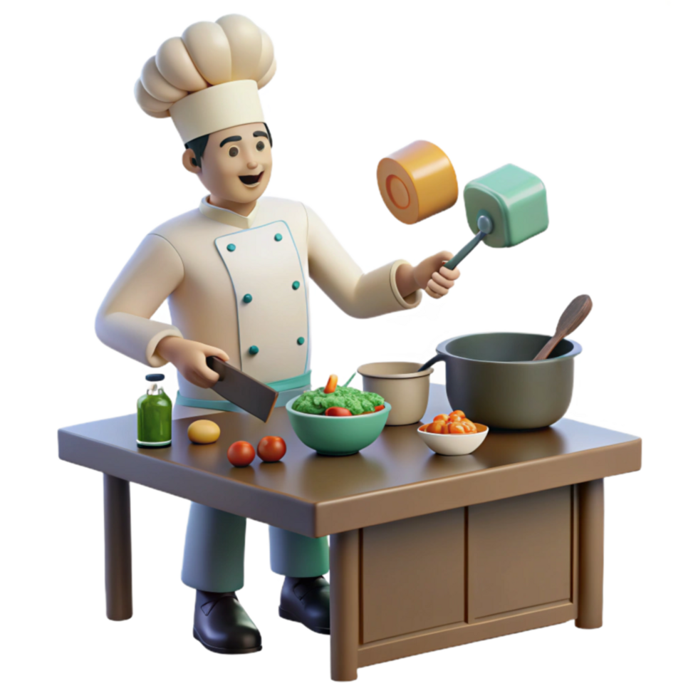 Chef Cooking Delicious Meal 3D Animation png