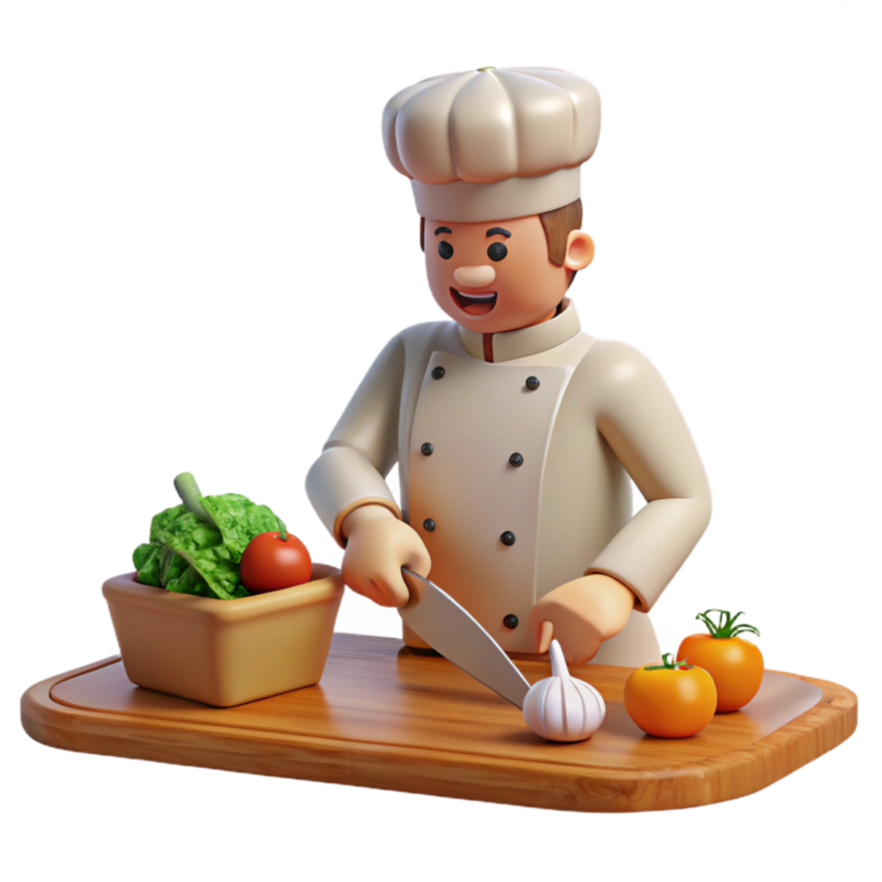 Chef Preparing Fresh Vegetables A Culinary 3D Illustration png