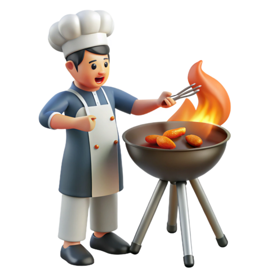 Chef Grilling Food on a BBQ png