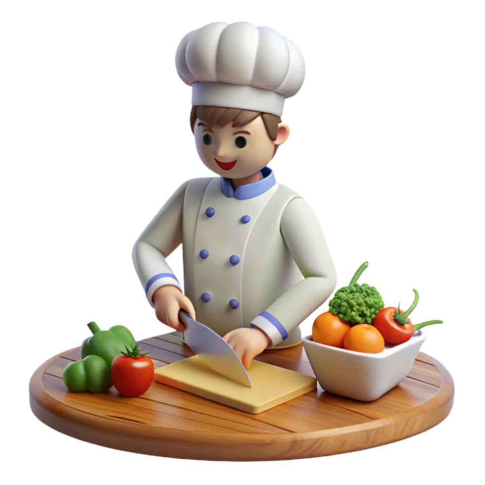 Chef Cartoon 3D Model Chopping Vegetables png