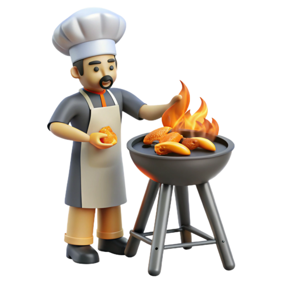 Chef Grilling Food on Barbecue png