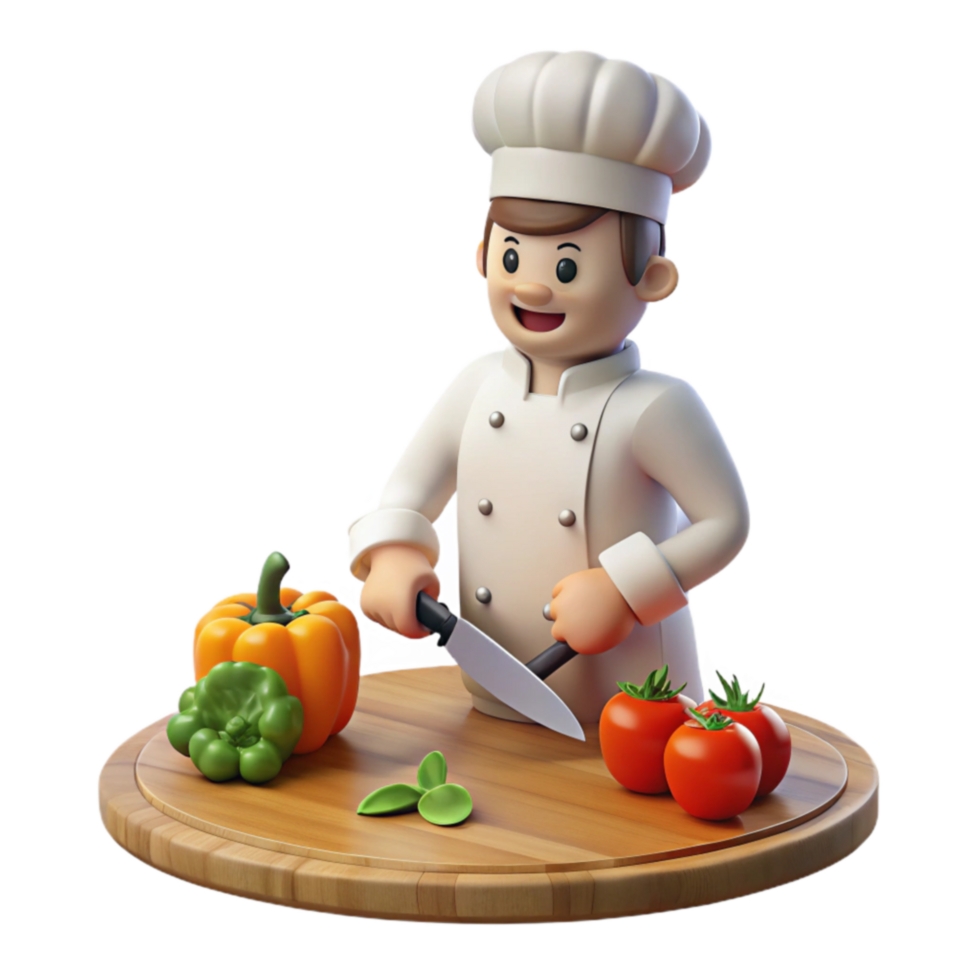 Chef Chopping Vegetables A 3D Cartoon Illustration png
