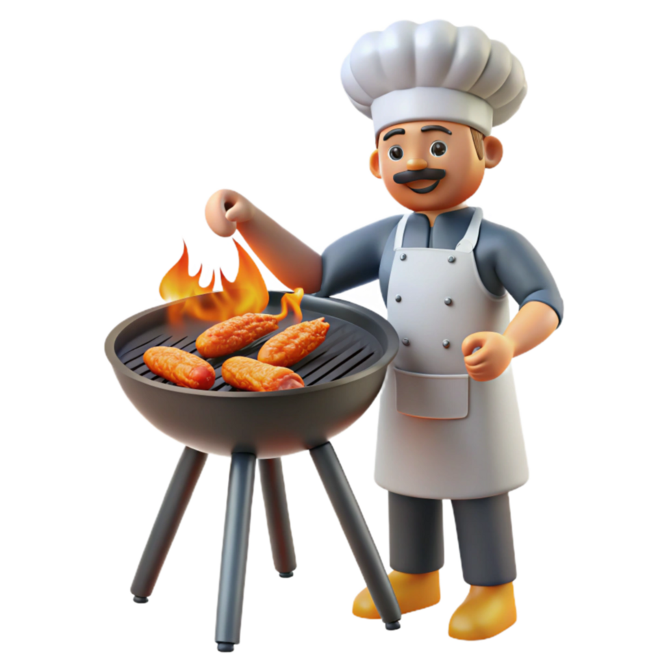 Chef Grilling Sausages on BBQ png