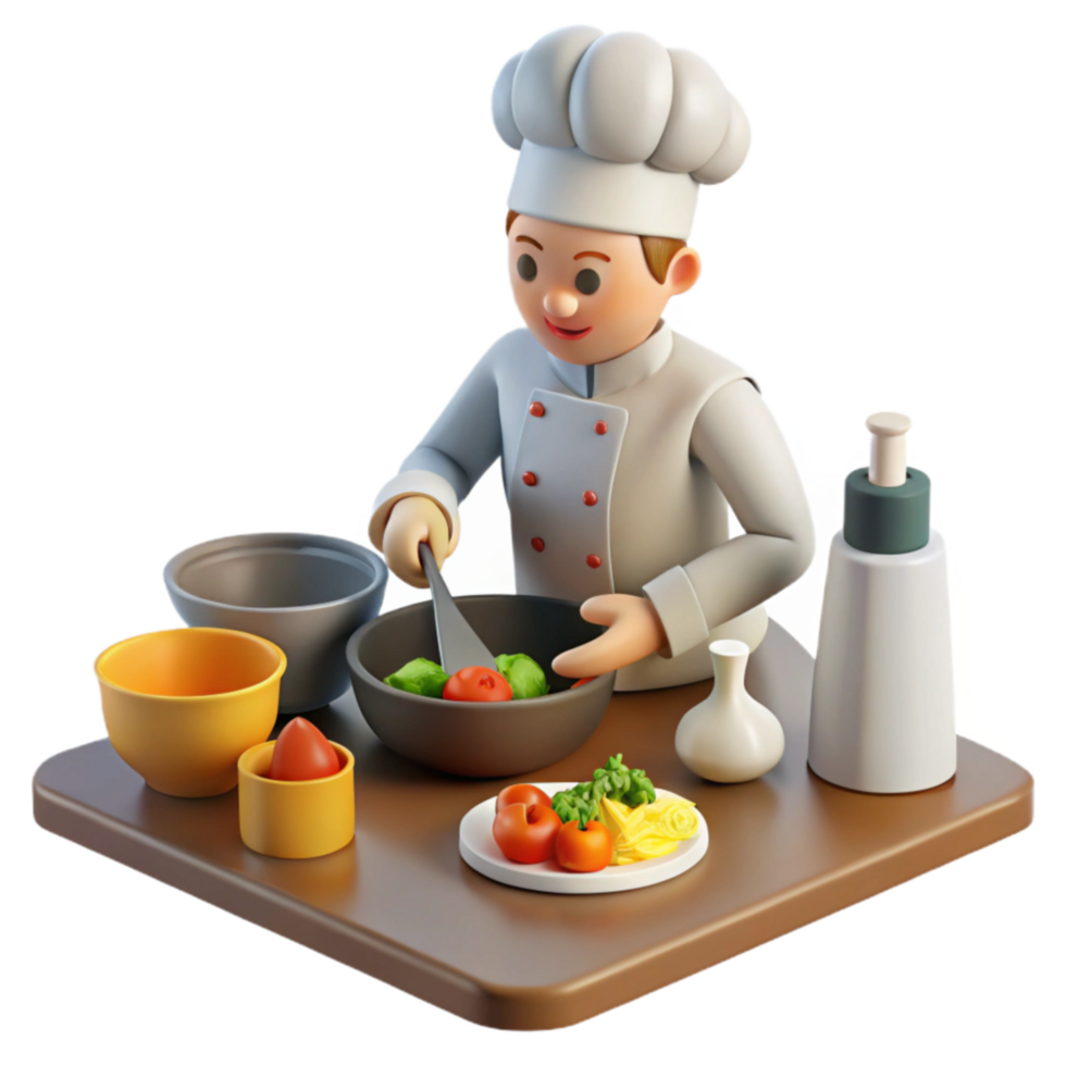 Chef Making Delicious Salad 3D Render png