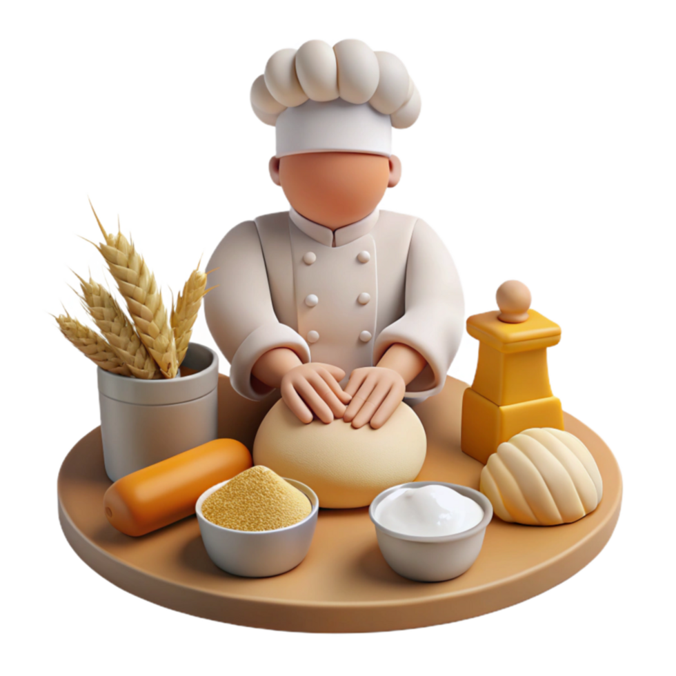 Chef Kneading Dough Bread Making Process png
