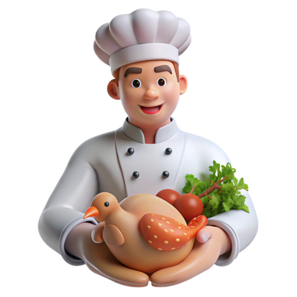 Chef Holding Roasted Chicken and Vegetables png