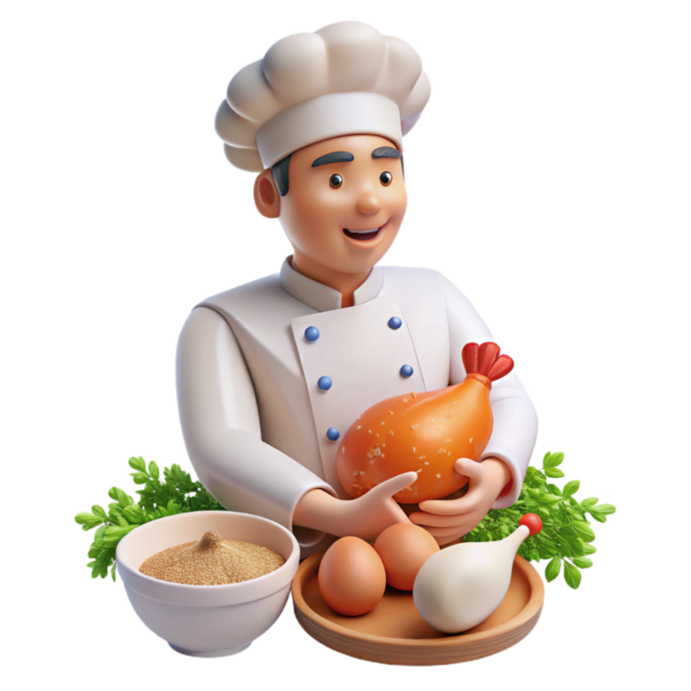 Chef with Roasted Chicken, Eggs, and Spices png