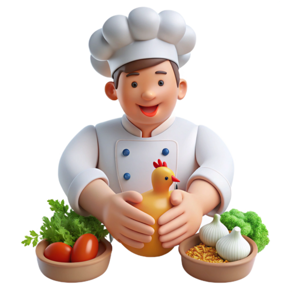 Chef with Chicken, Herbs Vegetables Farm-to-Table Cuisine png