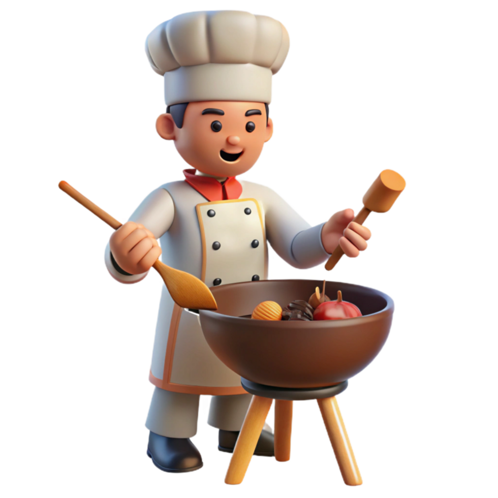 Cartoon Chef Cooking Delicious Food in a Pot png
