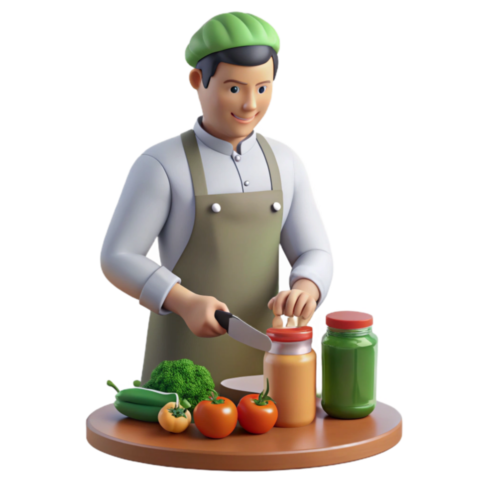 Chef Prepping Fresh Vegetables and Jars png