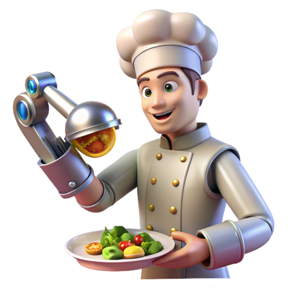 Chef with Robotic Arm Serving Food png