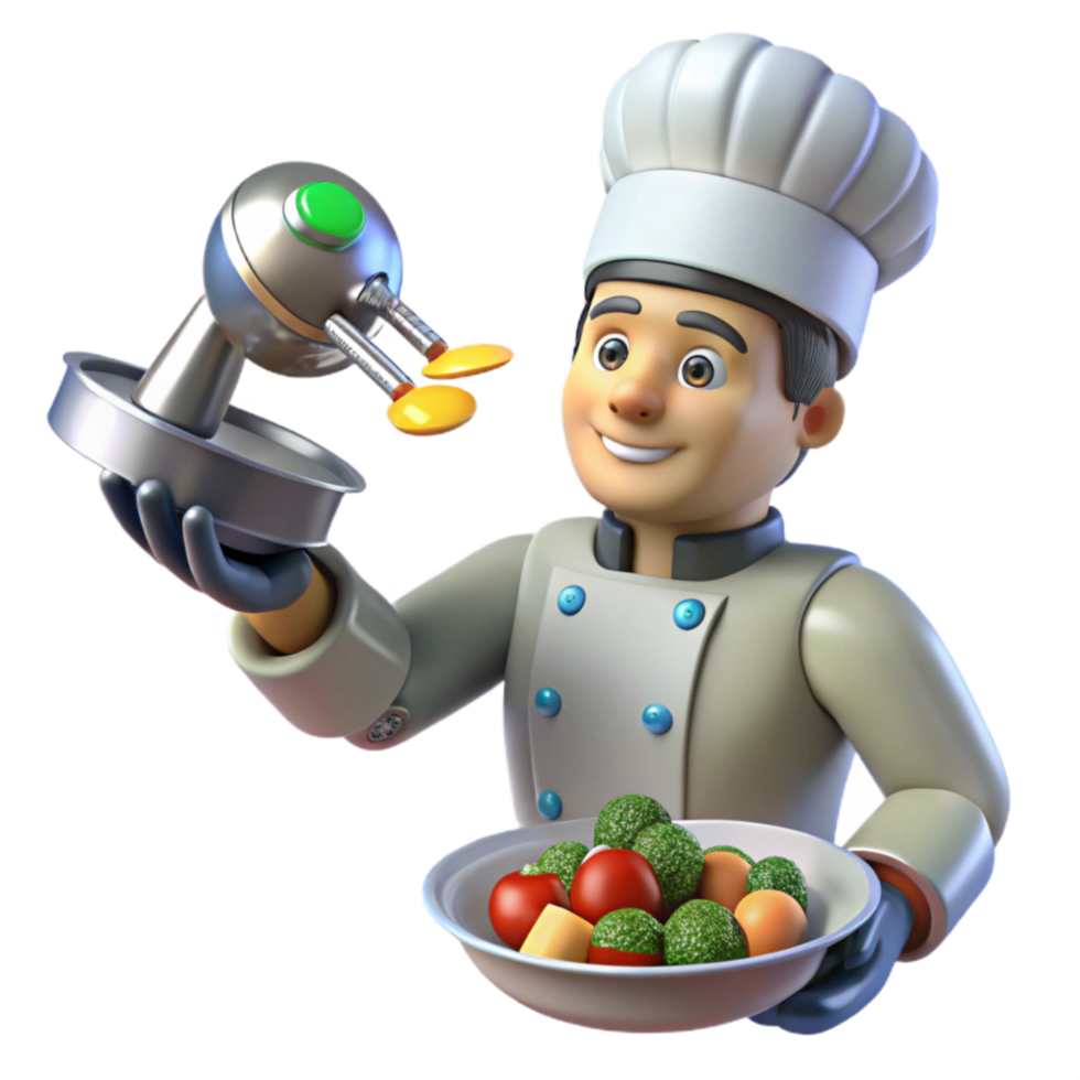 Chef with Food Processor and Vegetable Medley png