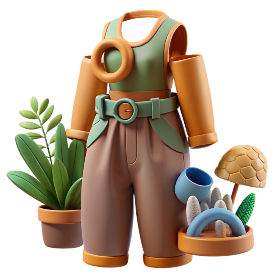 3D Render Fashionable Outfit with Plants Decor png