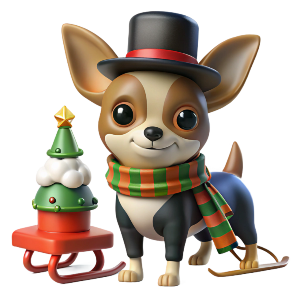 Adorable Christmas Chihuahua with Tree Sleigh png