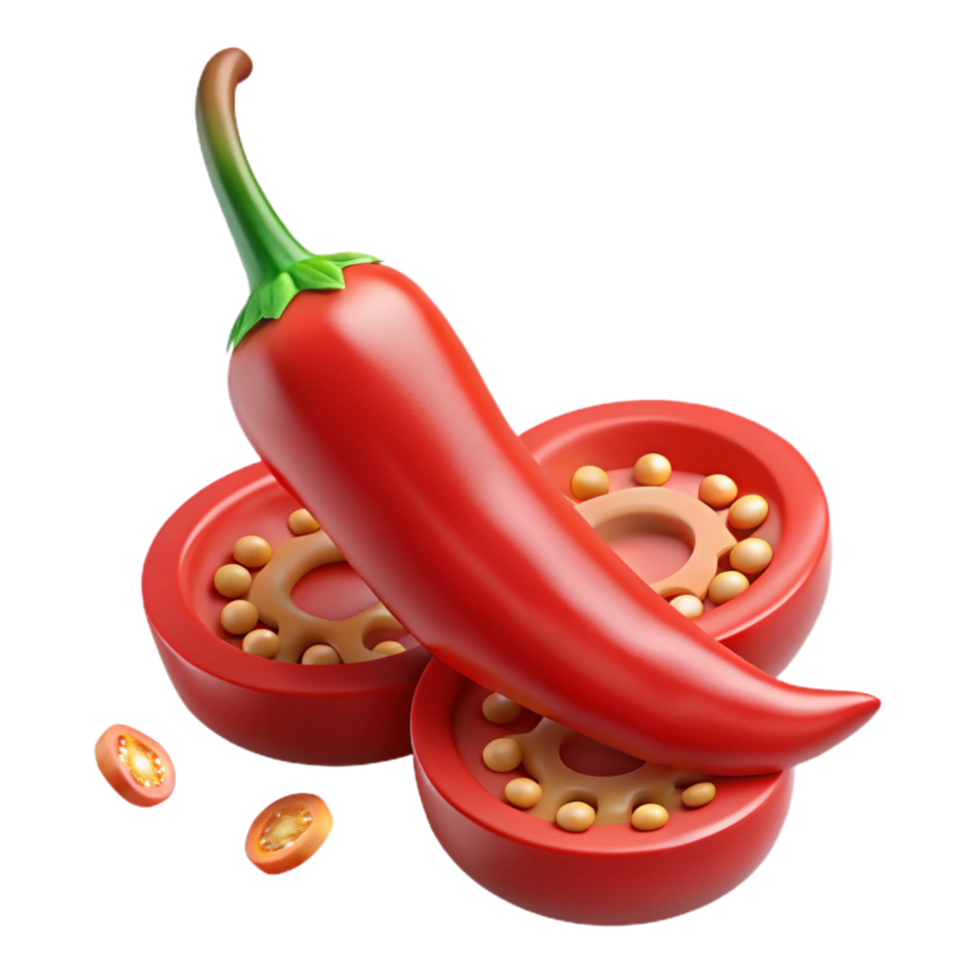 Spicy Red Chili Pepper with Seed Cross-Section png