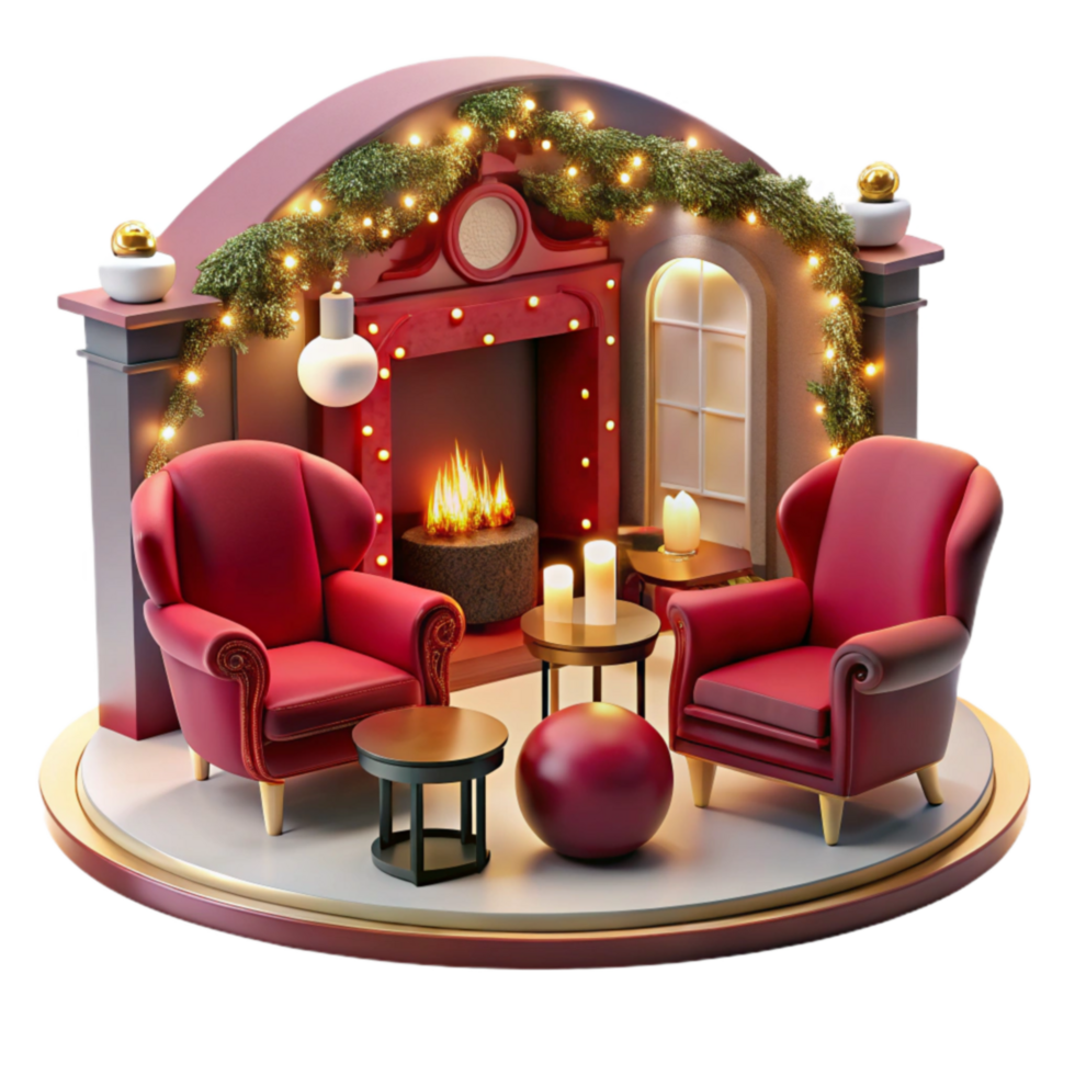 Cozy Christmas Fireplace Scene Festive Winter Home Decor png