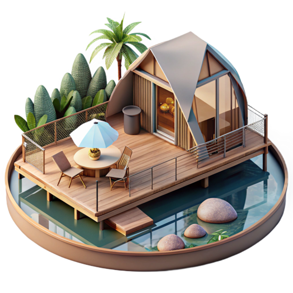 Luxury Getaway Overwater A-Frame Cabin with Deck png
