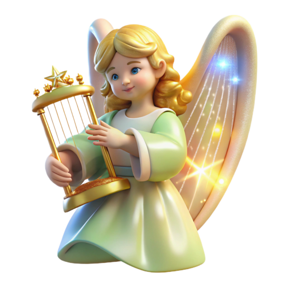 Angelic Musician 3D Render of a Winged Figure Playing a Lyre png